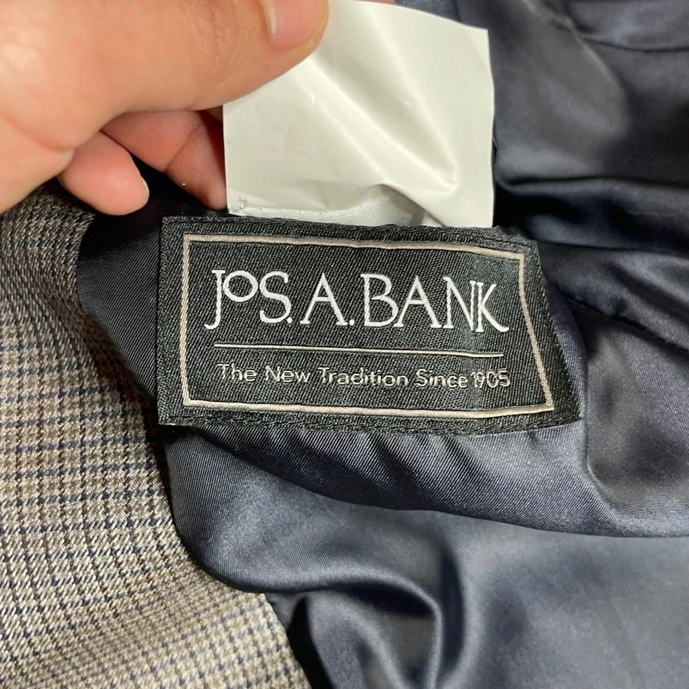 Jos A Bank Executive Blazer Mens 42R Grey‎ 100% Wool Houndstooth Sport Coat 42R